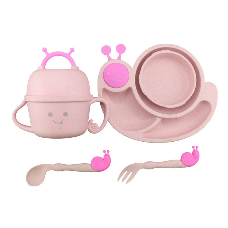 6pcs Children's Tableware Set Wheat Straw Food Feeding Dinnerware Cute Baby Dishes Kids Plate Training Spoon Fork Prato Infantil | Мать и