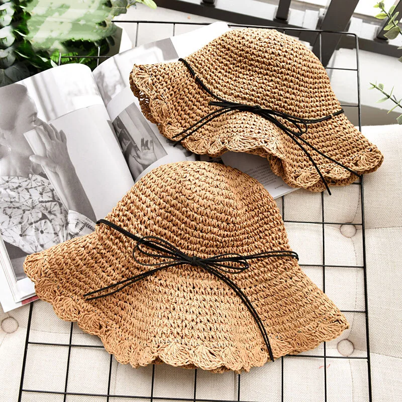 Летние женские Солнцезащитные шляпы складные соломенные ручной работы