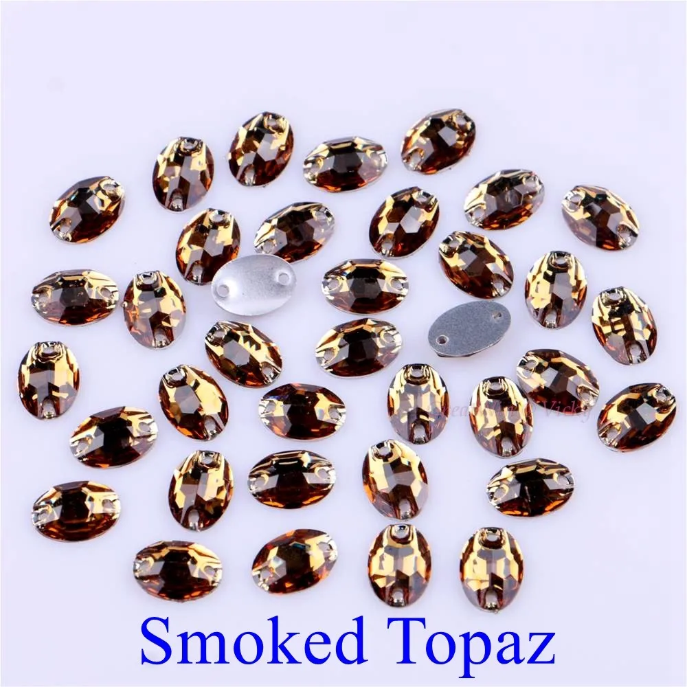 Smoked Topaz 7x10 мм Овальный Форма пришить стразы с двумя отверстиями в форме эллипса, кристаллы смолы бусины со стразами и камнями 50 шт./упак - Цвет: Smoked Topaz