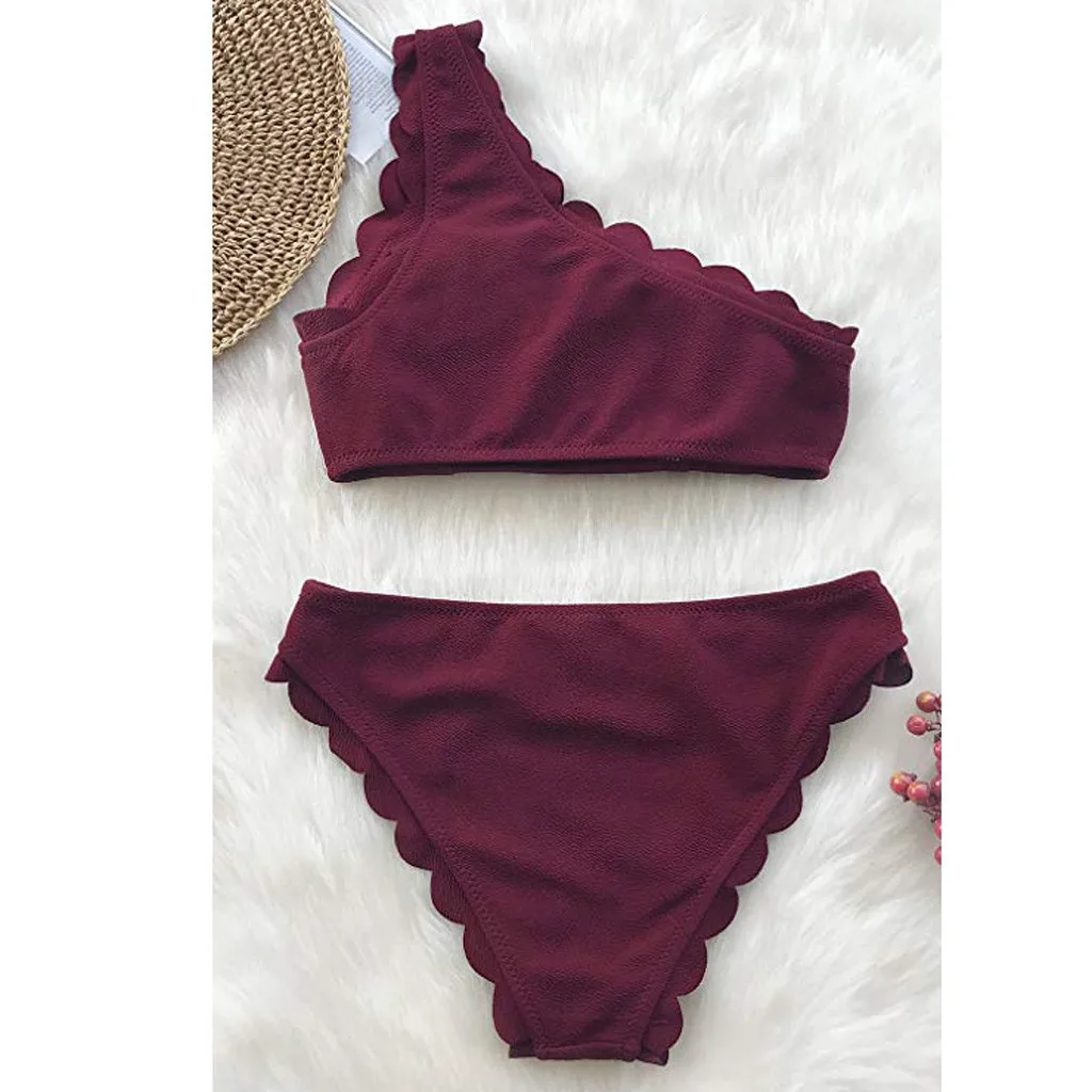 Раффлед Высокая талия нижней части бикини набор из двух частей пуш ап купальник