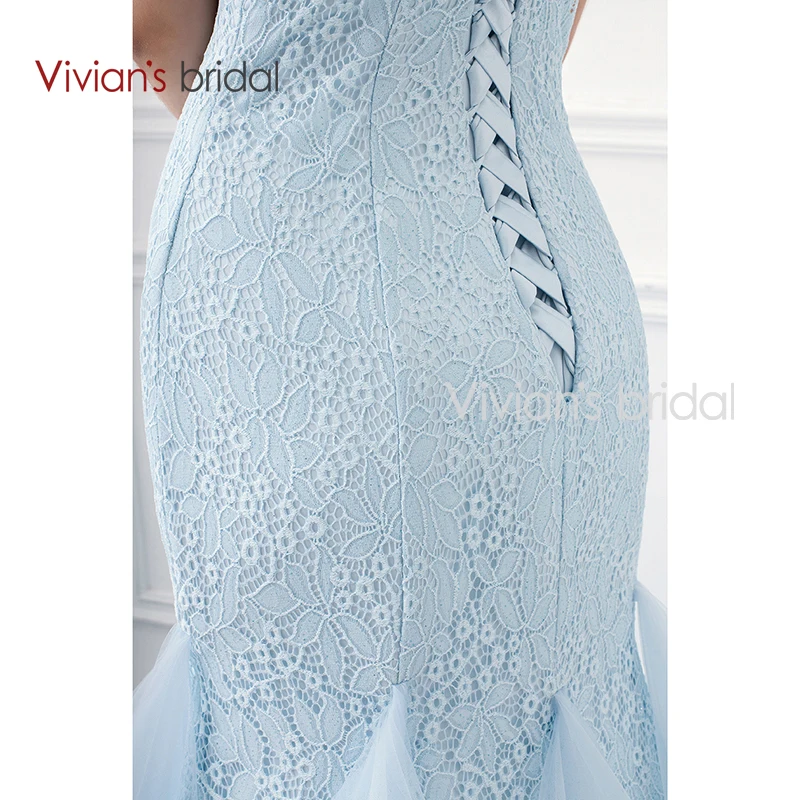 Vivian's Bridal Tiffany Blue Mermaid Prom Dress Sleeveless Lace Crystal Organza Evening Party WD360-17 | Свадьбы и торжества