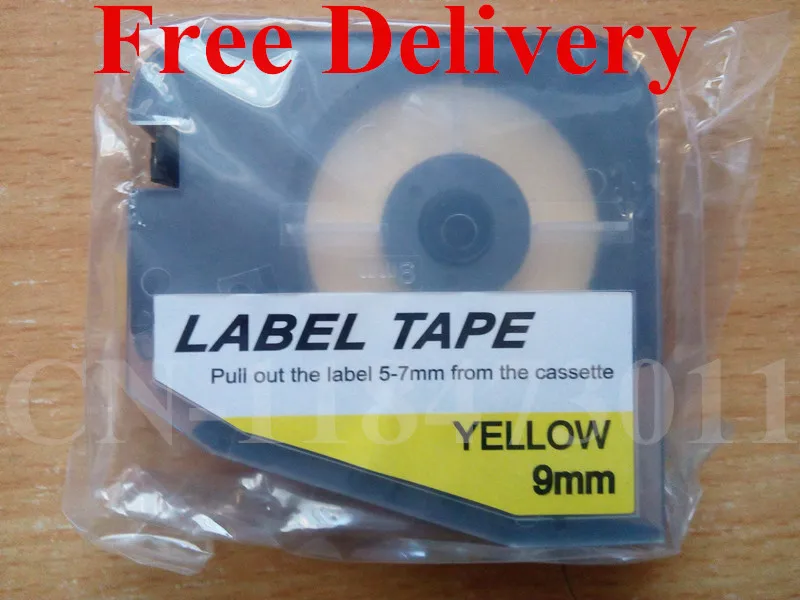 Бесплатная доставка кассета для этикеток желтого цвета 9 мм электронных надписей