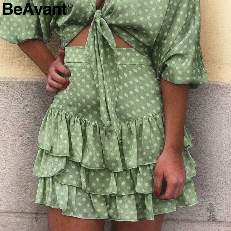 BeAvant богемная летняя юбка с принтом в горошек для женщин, высокая талия, плиссированные трапециевидные женские мини-юбки для отдыха, пляжные женские короткие юбки