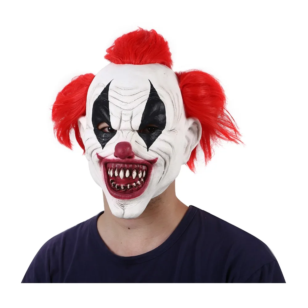 Страшный латексный костюм клоуна Pennywise с красными волосами маска для вечерние