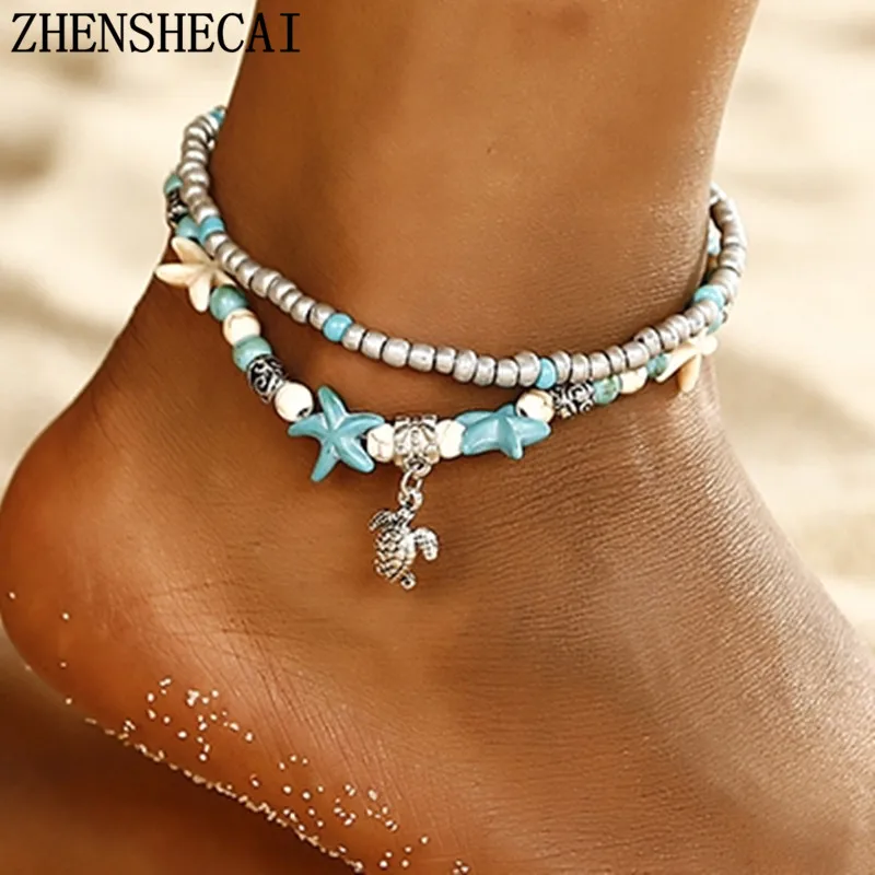Богемные морские раковины натуральные женские браслеты для щиколотки браслет на