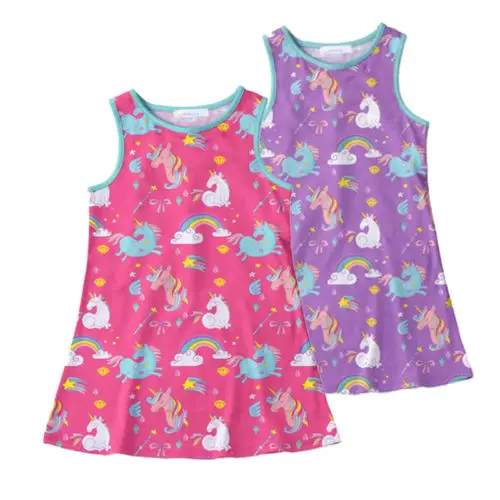 2018 новое летнее детское платье с единорогом Повседневное для маленьких девочек