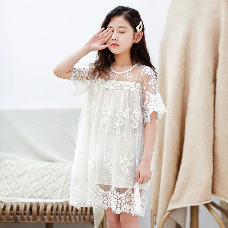 2020 Summer White Lace Flower Girl Princess Party Dress Elegant Big Girls Dresses Teens Kids Prom Gowns For 6 8 10 12 14 Yrs | Детская