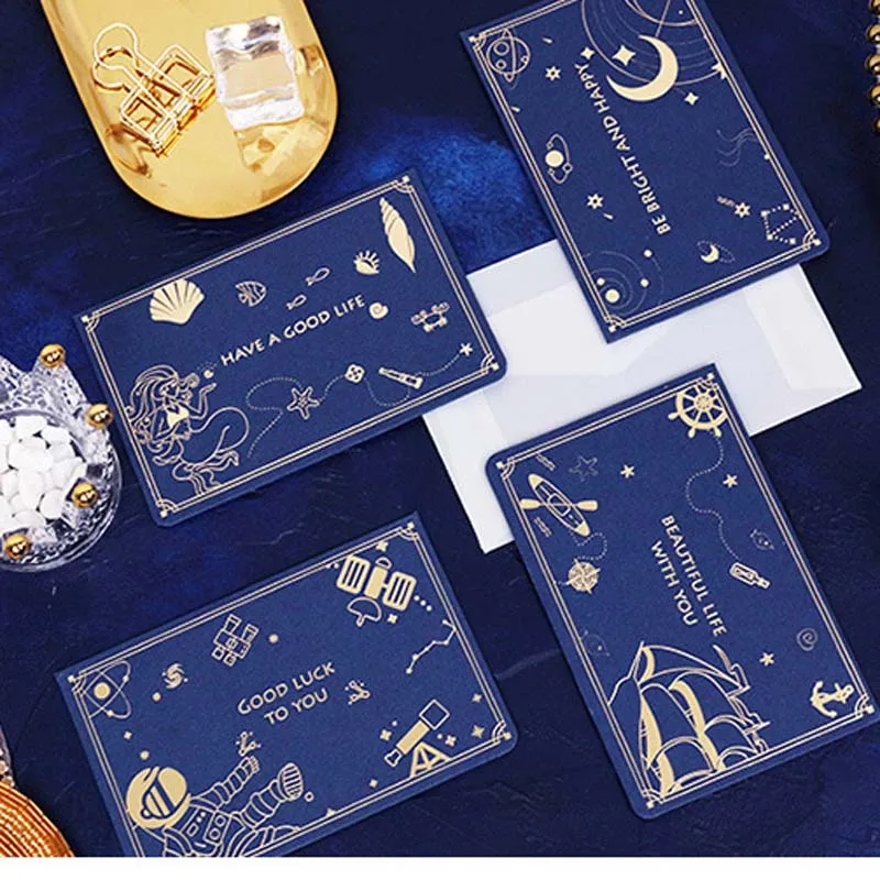 4 комплекта складной синий Фольга поздравительные открытки с конвертами пустой