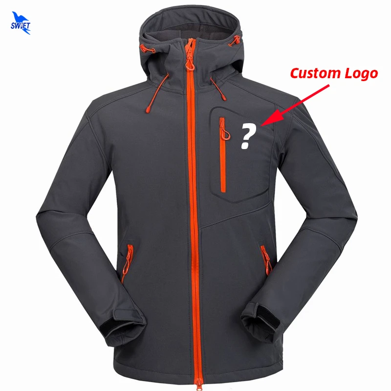 

Customize LOGO Thermal Fleece Softshell Jacket Men Waterproof Windproof Outdoor Fishing Hiking Clothing Cycling Hoodie Coat