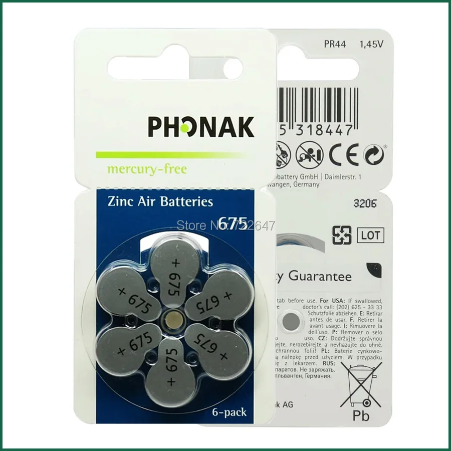 Высокопроизводительные батареи для слухового аппарата Phonak 675 675a a675 p675 pr44 1 45 в