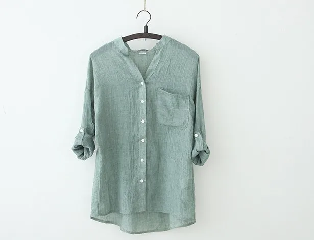 Женская блузка из хлопка и льна Повседневная Свободная рубашка с рукавом три