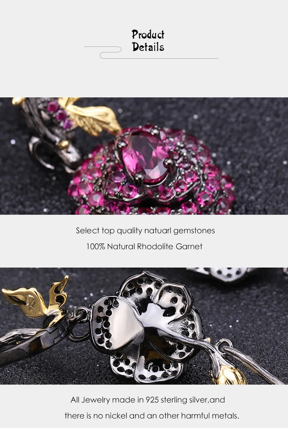 GEM'S BALLET 1.76Ct натуральный родолит Гранат Серьги 925 пробы серебро ручной работы цветок висячие серьги для женщин хорошее ювелирное изделие