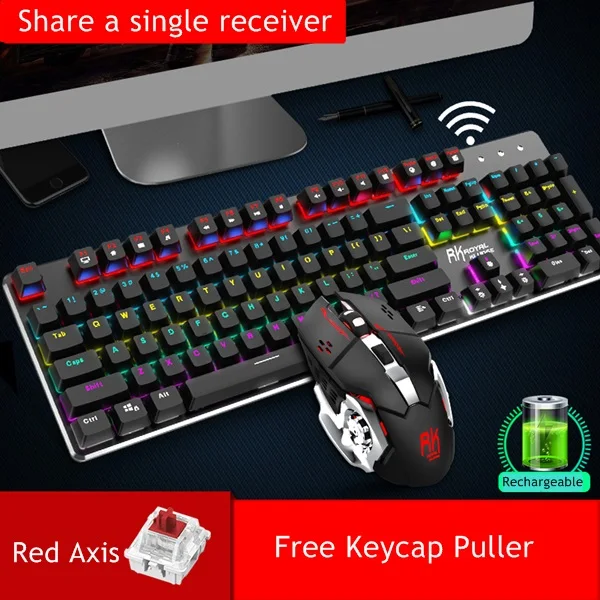 K and M Red Axis Royal Kludge RK 935 2,4G беспроводной/проводной двойной режим перезаряжаемая Механическая игровая клавиатура и мышь набор различные режимы светильник - Цвет: K and M Red Axis