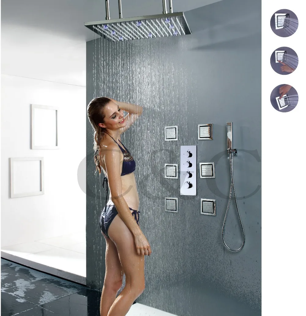 

Bathroom Rainfall Shower Faucet Set 20 Inch LED Temperature Sensitive Shower Head Large Water Flow Faucet Valve