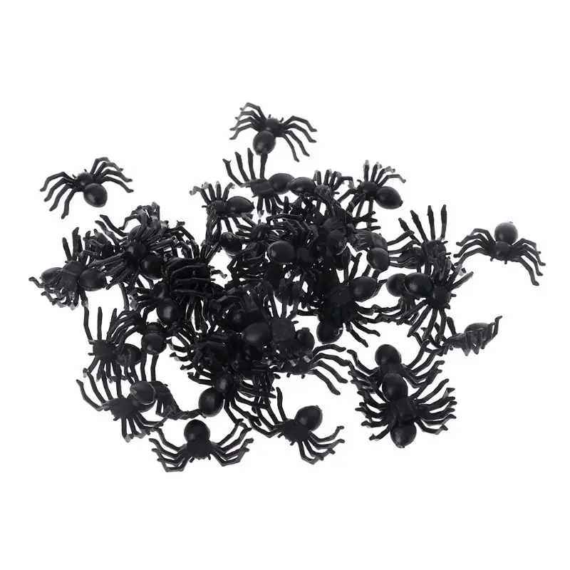 

50Pcs Small Black Plastic Fake Spider Toys Funny Joke Prank Props Halloween Decor April Fools' Day Novelty Gag Toys