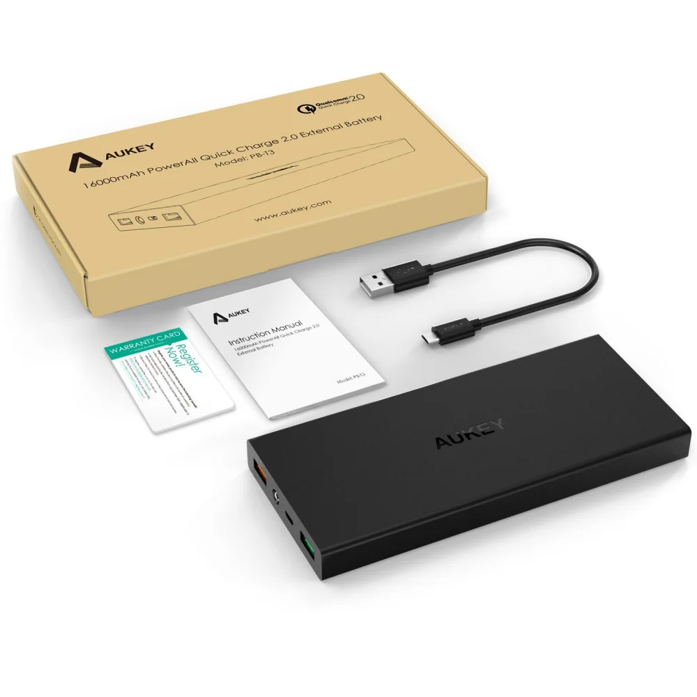 Внешний аккумулятор AUKEY 16000 мАч, портативное зарядное устройство, быстрая зарядка, 2,0, внешний аккумулятор, для переключения для модели samsung S8, iPhone X/8/+/7/6s