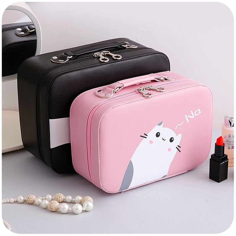 Кожаная Коробка для хранения косметики с милым котом женская косметичка