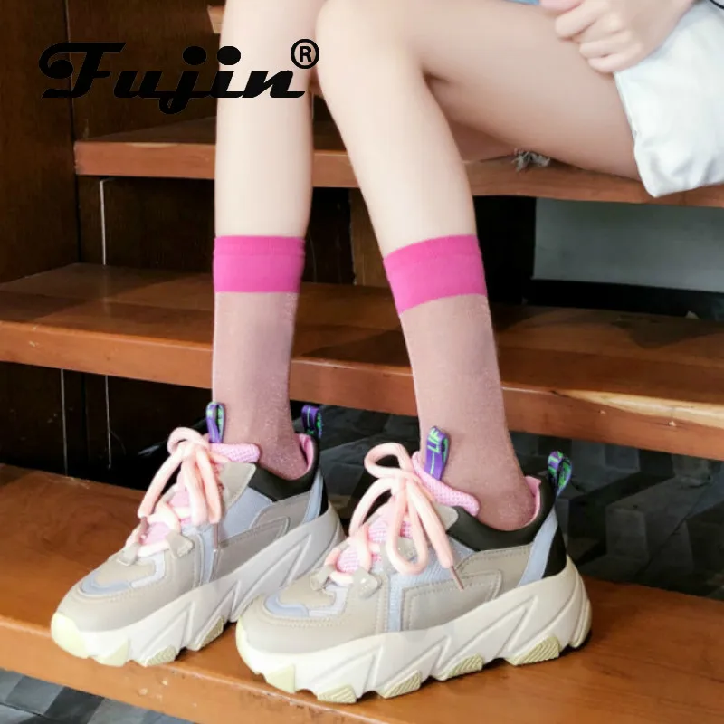 Женские кроссовки с толстой подошвой Fujin модные рифленой из дышащей сетки