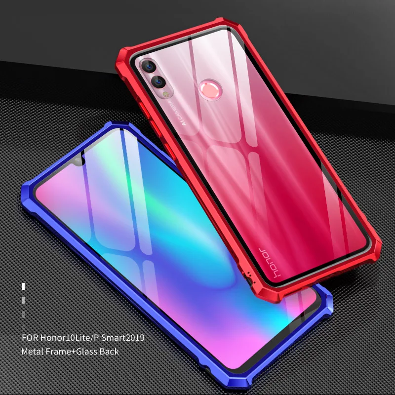For Huawei P Smart 2019 Bumper Case Aluminum Metal Frame with Clear Tempered Glass Back Cover for Honor 10 Lite |