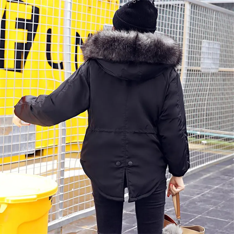 

Europe United States Ladies Fashion Casual Cotton Coats Short High Imitation Fox Fur Collar Coats Korean Drawstring Loose Jacket
