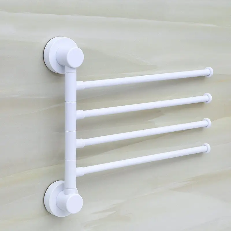 Towel Racks Bathroom Wall Mouned Folding Movable Bath Bar ABS 4 Layers Rack Nail-Free Sucke Toilet Rotate | Обустройство дома
