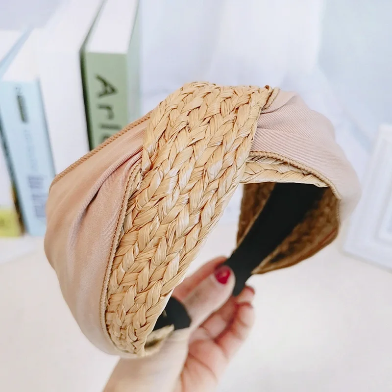 Обруч для волос женский Плетеный соломенный обруч ручной работы с узлом богемный