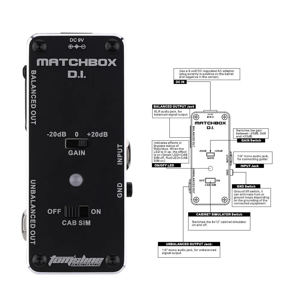 

AROMA AMX-3 MATCHBOX D.I. Transfer Guitar or Bass Signal Directly to Audio System Mini Analogue Effect Pedal True Bypass