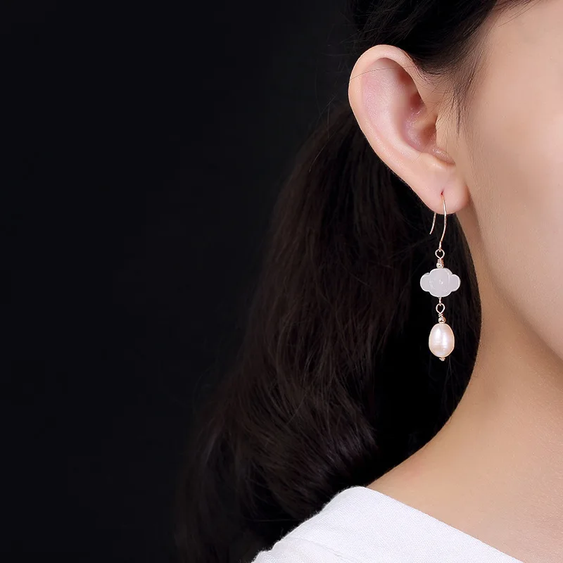 Элегантные женские серьги из нефрита и жемчуга реальные модели 925 винтажные