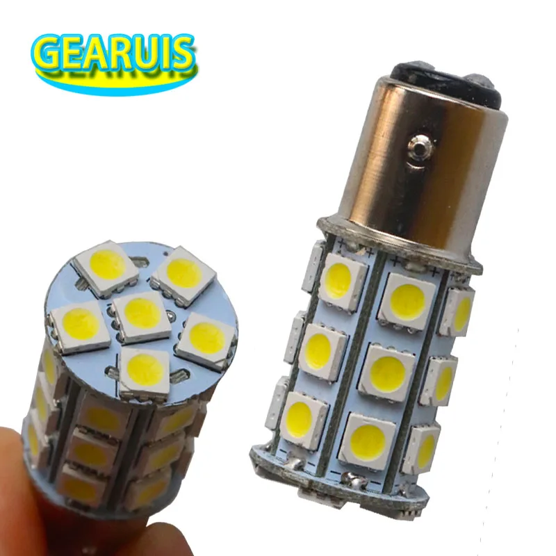 100 шт./лот S25 1157 BAY15D P21/5 Вт 27 SMD 5050 LED 27SMD задний фонарь лампа Кукуруза теплый белый