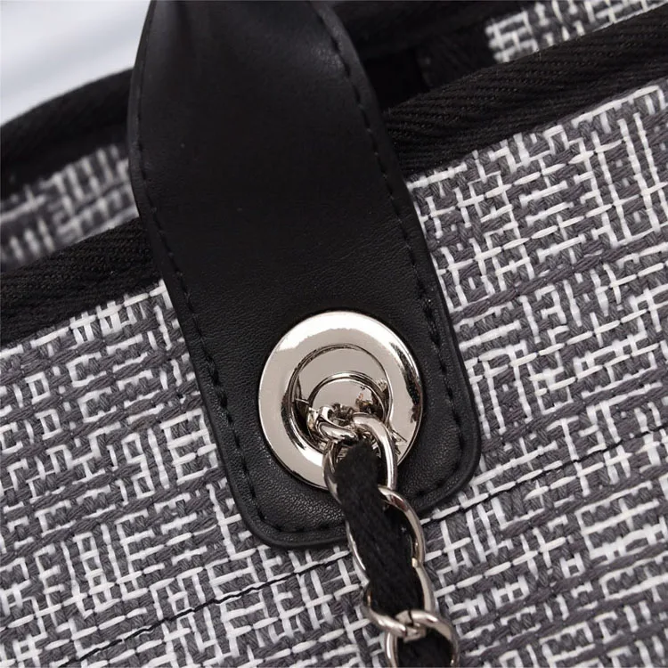 Dark gray with black CHERILYN2019 новая холщовая пляжная сумка женская модная сумка для покупок сумка на плечо тканая сумка на цепочке - Цвет: Dark gray with black