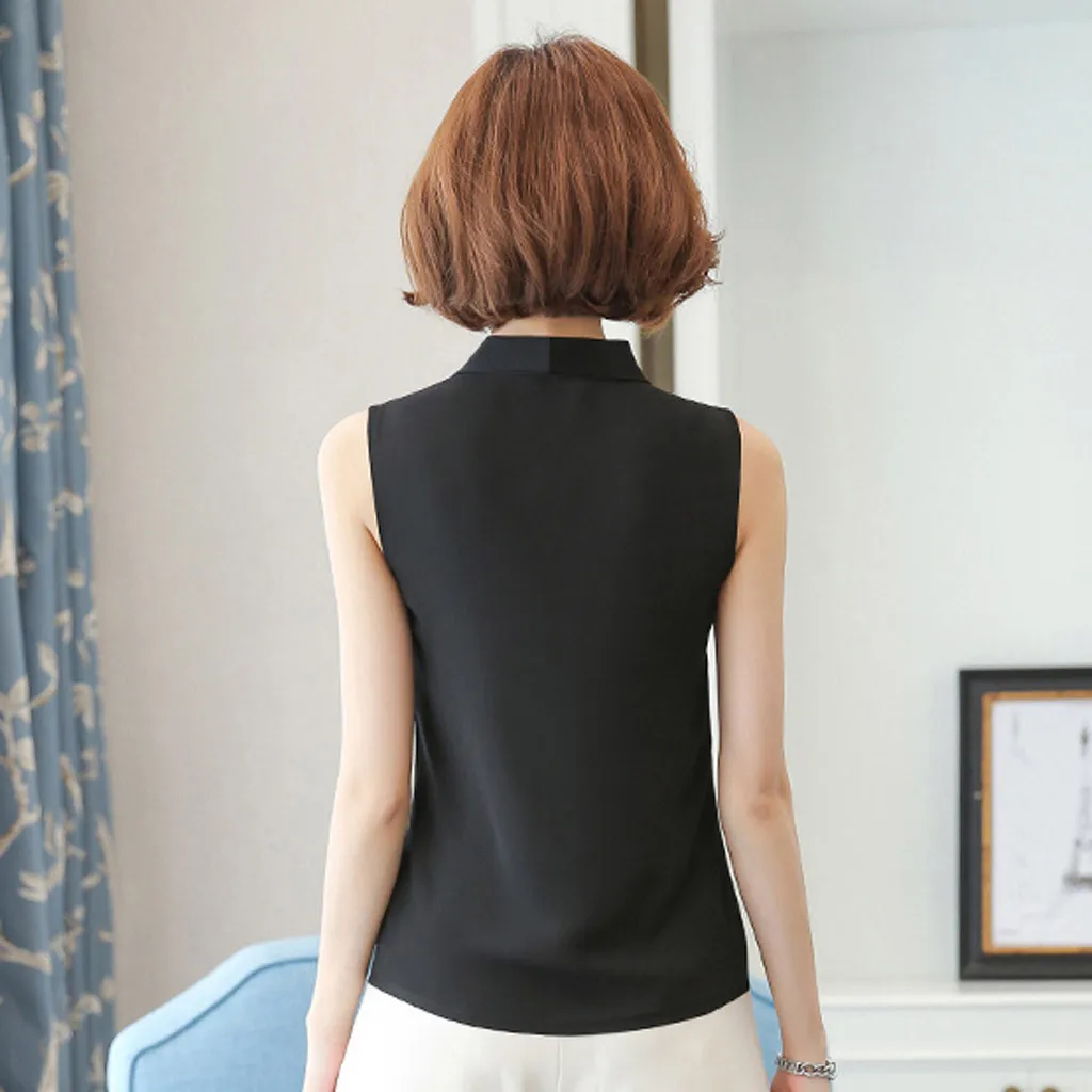 

Women Summer Women Brief Office Work Wear V Neck Shirts Sleeveless Chiffon Casual Tops Tee Shirt Femme Harajuku Tops