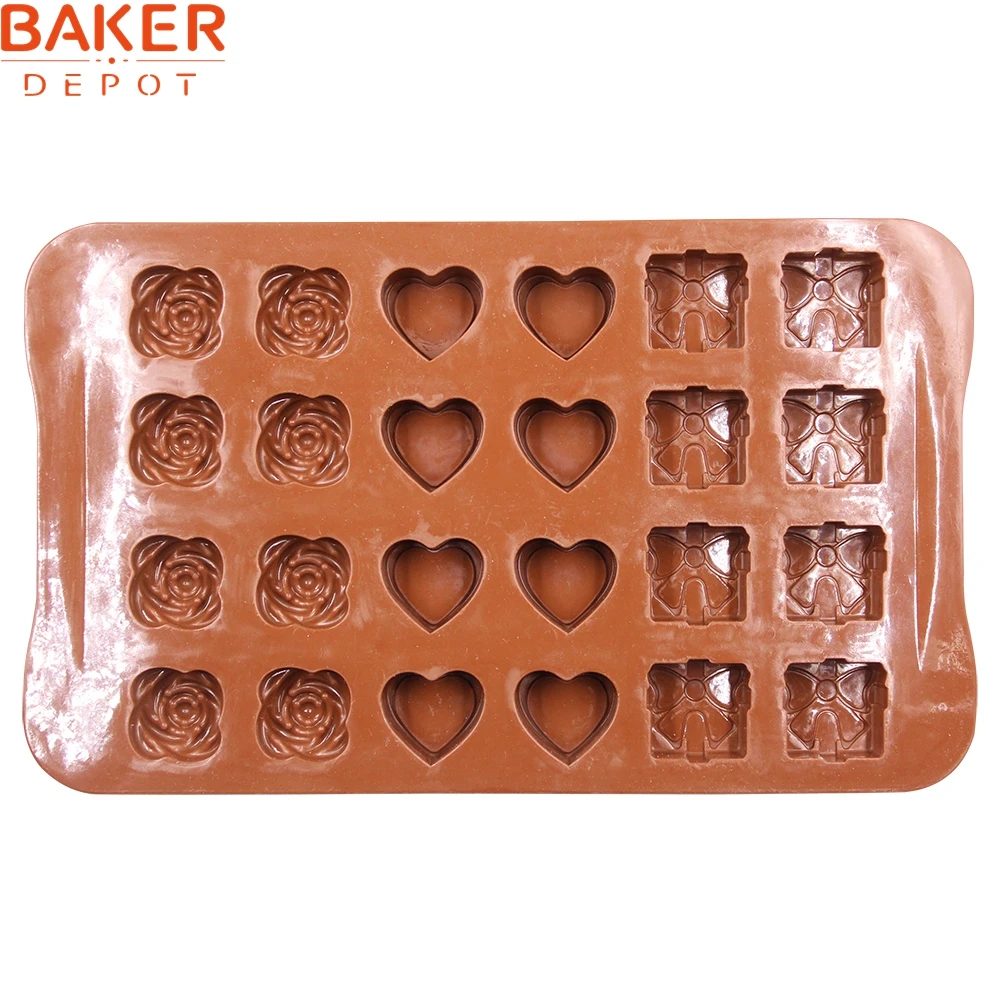 BAKER DEPOT DIY Flower Heart and Gift Silicone Mold for Chocolate Ice Cube Cake Decorating Molds CDSM-685 | Дом и сад