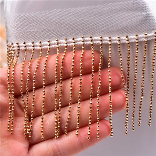 gold beads 2 ярдов/партия Стразы кисточка кружево серебро/золото отделка бисером 6 см ширина металлическая оригинальная цепочка с черный/белый тканевая лента с бантиками DIY - Цвет: gold beads