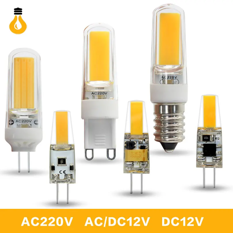 6 шт./лот Светодиодные G4 G9 E14 Вт 9 лампочки AC/DC 12 В 220 светодиодные лампы COB прожектор