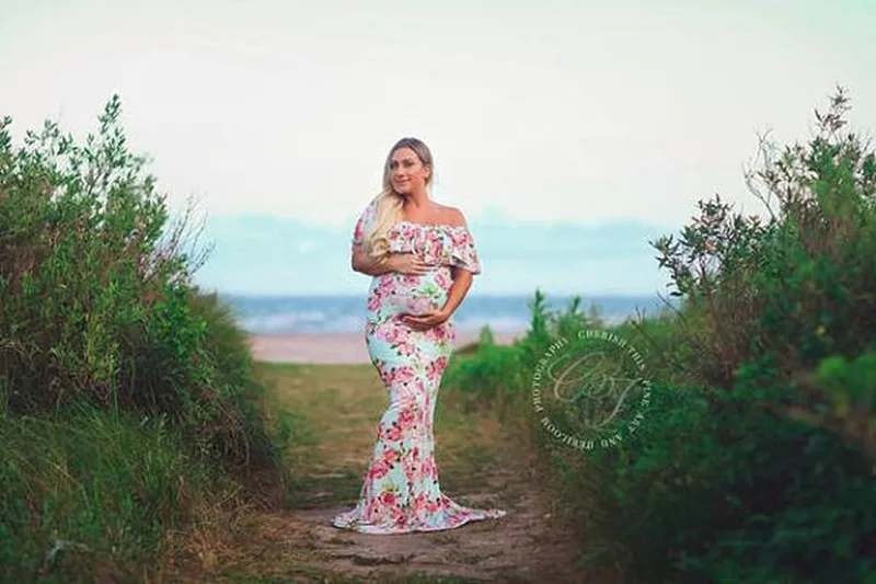 2018 реквизит для фотосъемки беременных Длинные платья с оборками и цветочным