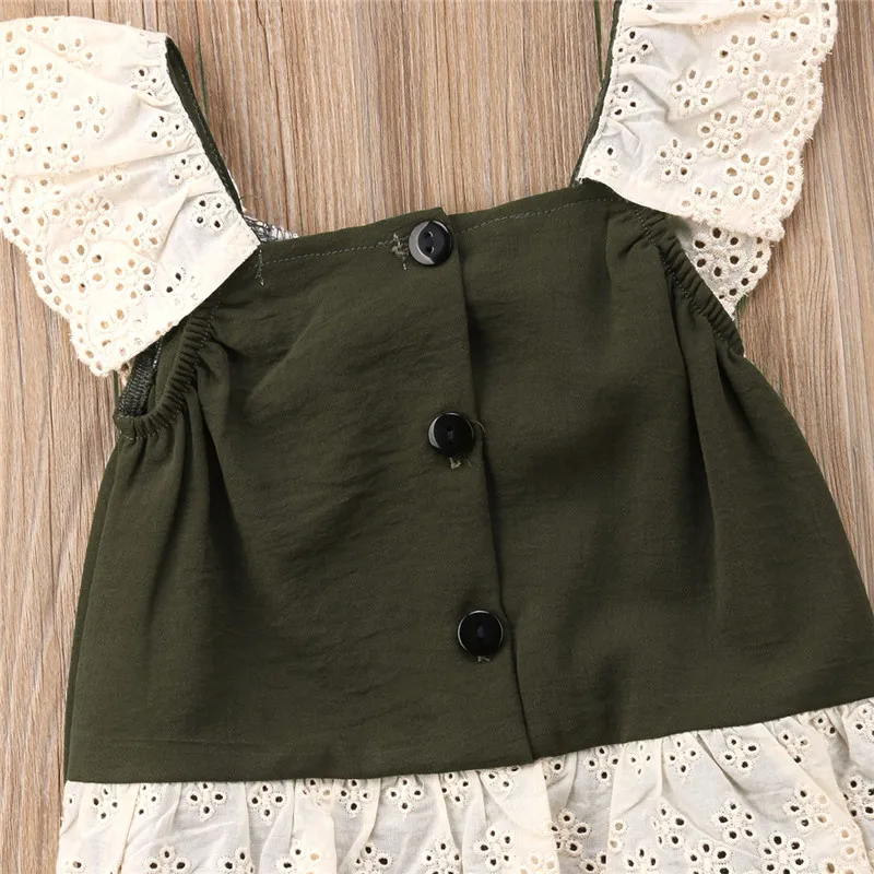 Lace Girls Clothing Cotton Ruffle Green Summer Sleeveless Buttons Outfits Clothes Infant Baby Girl Kids Jumpsuit Bodysuit | Детская