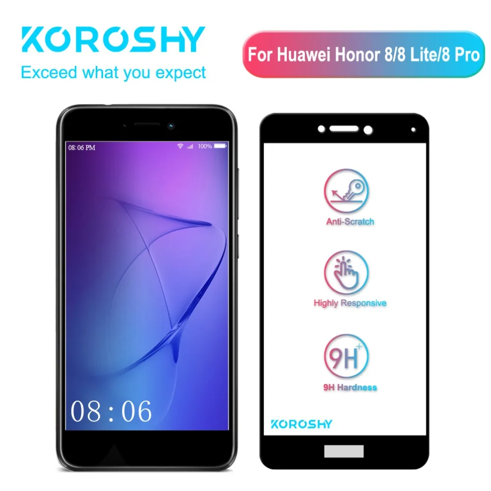Закаленное стекло KOROSHY для Huawei Honor 8X 8 Lite Pro 8Pro Защитная пленка экрана 2.5D 9H|Защитные