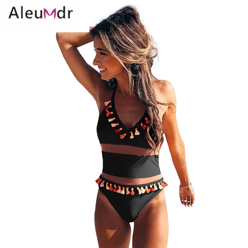 Aleumdr 2019 Новый Цельный купальник сексуальный красный сетчатый пэчворк спортивный