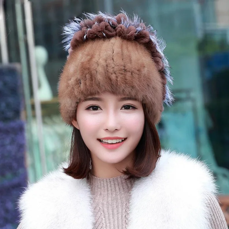2021 меховая шапка из натуральной норки для Для женщин теплые развивающий коврик