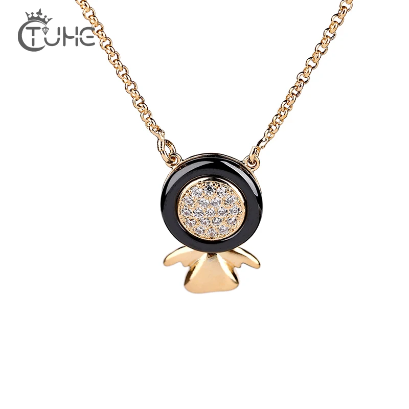 Милое ожерелье с круглой подвеской в форме человека для женщин колье кристаллами