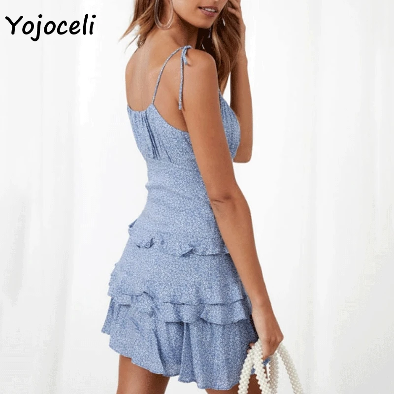 Yojoceli 2019 летнее платье с рюшами и цветочным принтом женские пляжные в стиле бохо
