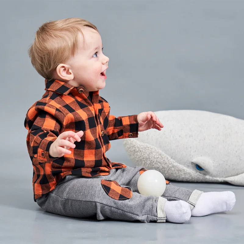 

Spring New Classic Lattice Shirt& Pants Sets Baby Boy Red Plaid Shirt Toddler Boy Clothes Toddler Boys Clothing Set Kids Clothes