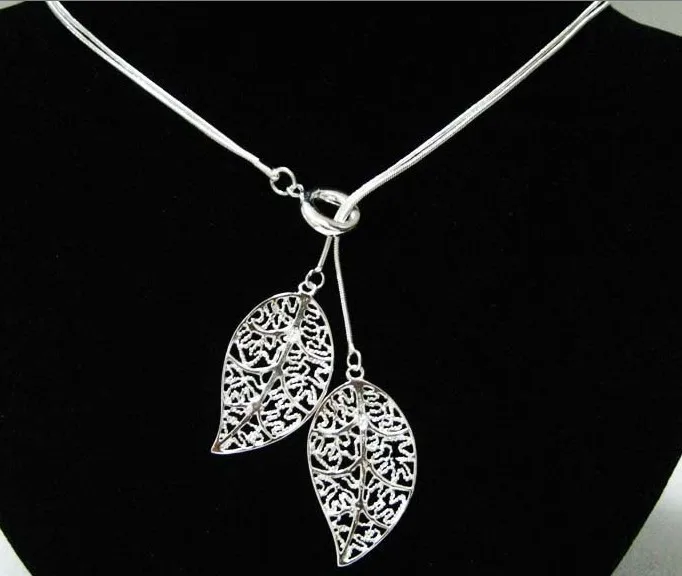 

LJ&OMR 50% off disscount, valentines day gift fashion silver plated leaf pendant necklaces silver jewelry