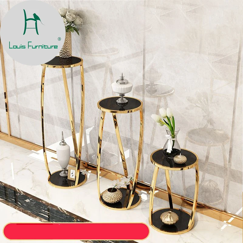 

Louis fashion Plant Shelves Round Glass Flower Frame Living Room Post-modern Balcony Placement High and Low Combination