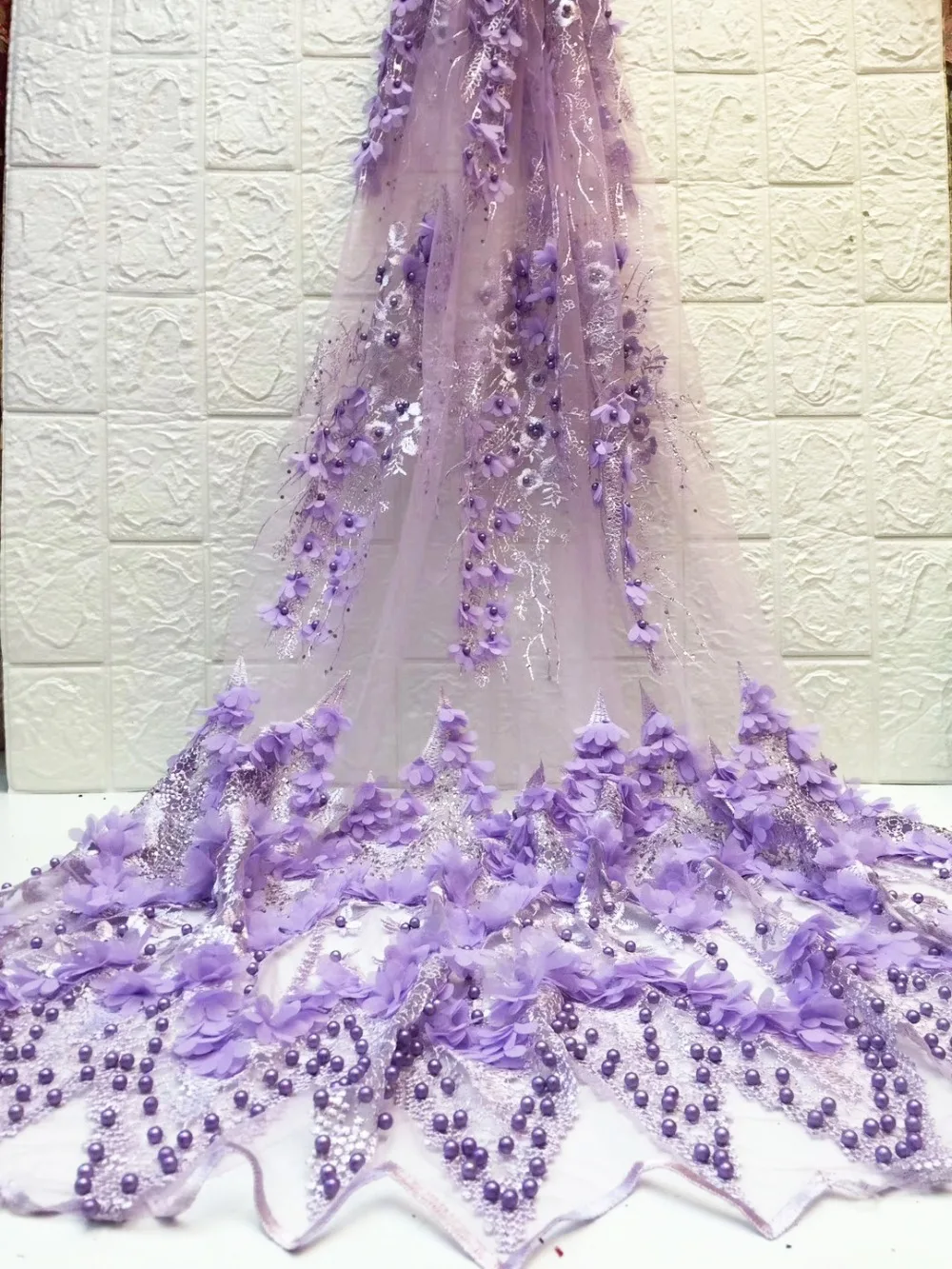 Beaded french African 3d flower lace embroidered fabric 2019 high quality blue stones bridal tulle mesh Nigerian wedding laces | Дом и сад