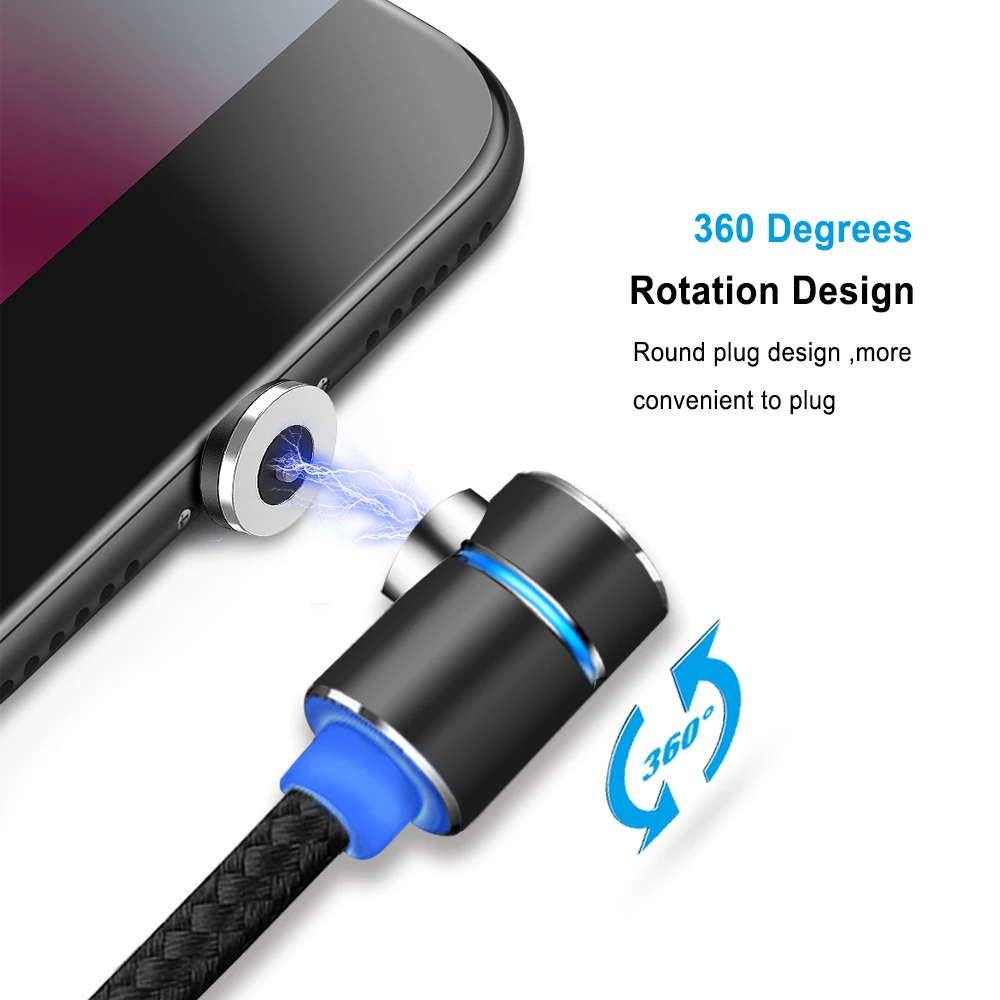 Магнитный кабель A.S 90 градусов с нейлоновой оплеткой usb type C для samsung S9 S8 One Plus 5T XiaoMi