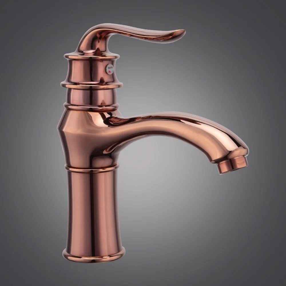 

Free shipping Hot selling rose golden basin faucet with deck mounted solid brass gold bathroom faucet of hot cold water tap