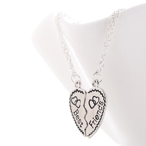 Fashion best friendship couples interlocking heart necklace 2 part pendant vintage style Jewelry gift NL-2466 | Украшения и