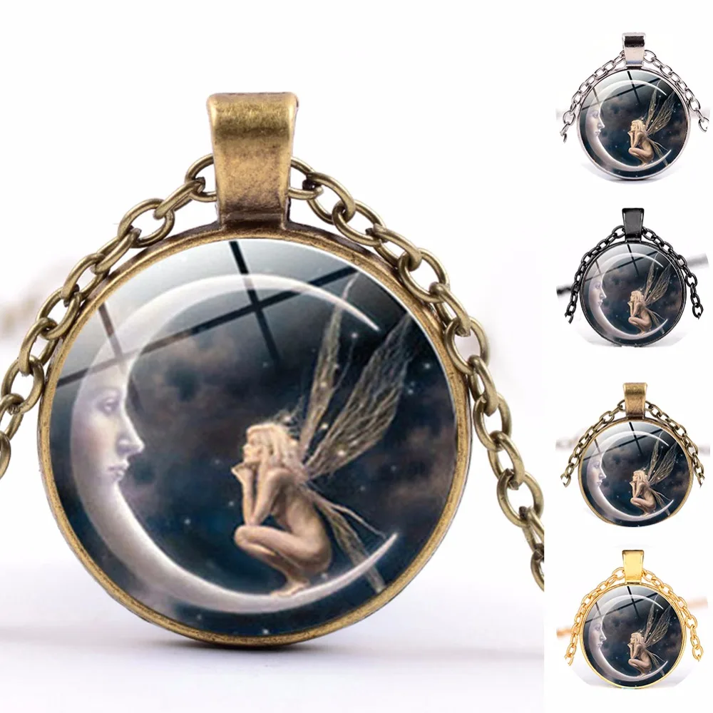 Ожерелье с подвеской Фея на Луне подвеска фото акриловое посеребренное ожерелье