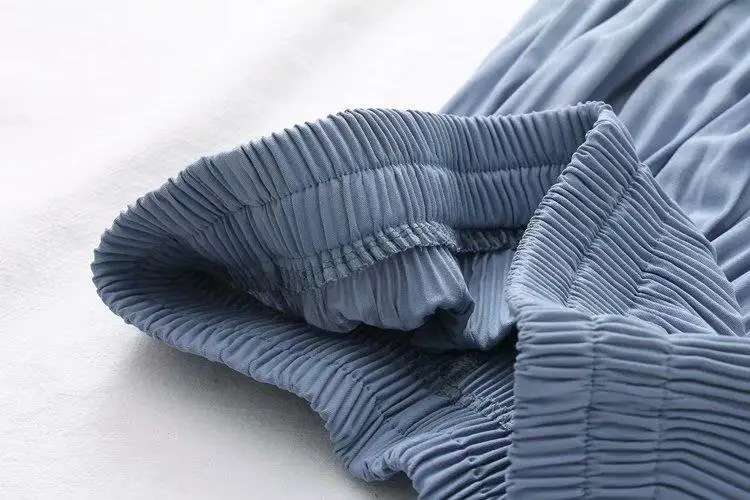 Pleated Plus Size 5XL Summer Calf-length Pants Thin Chiffon Pants Womens High Waist Slim Ladies Trousers Elastic Waist PantsA342